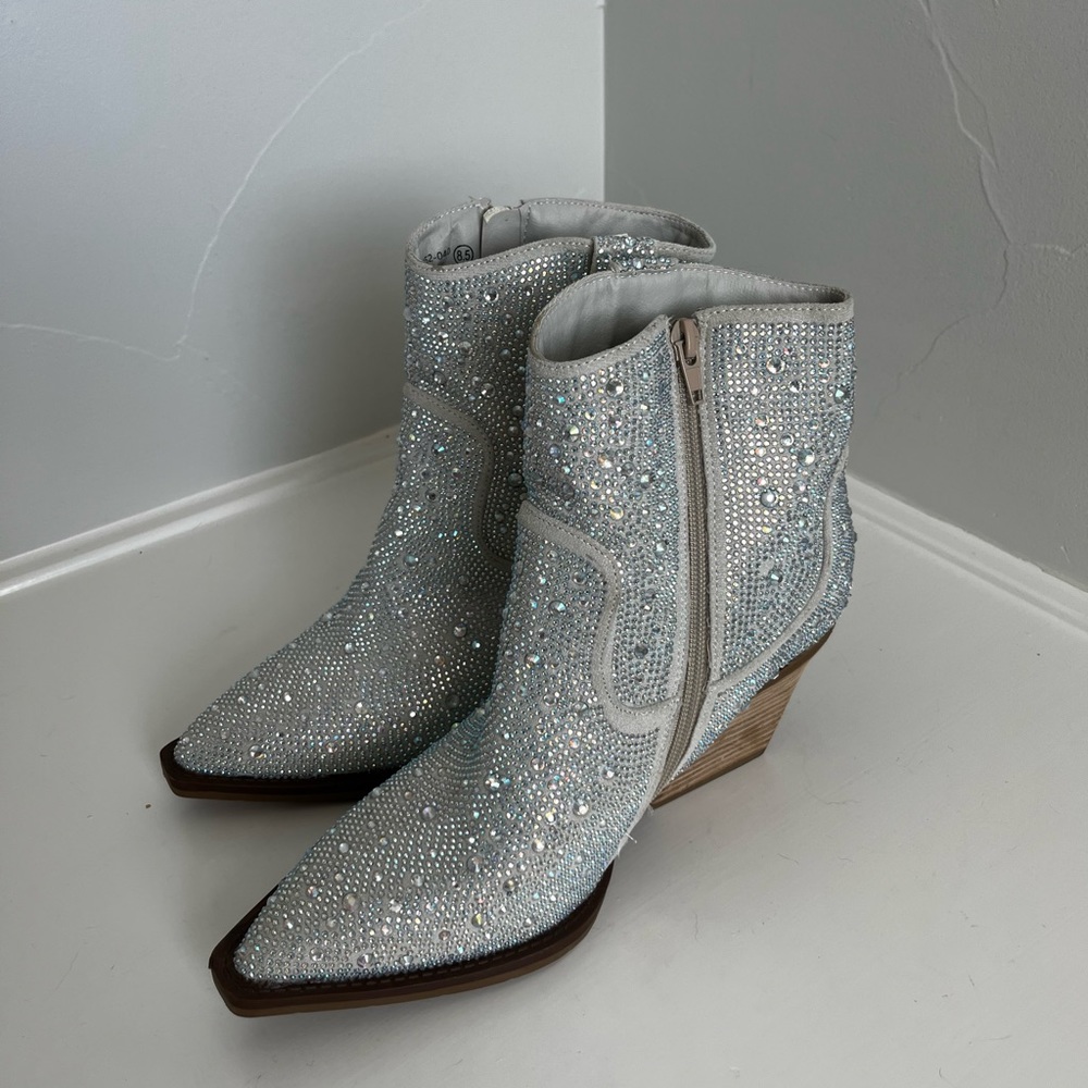 Very G Shimmery Rhinestone Pointed Ankle Boots